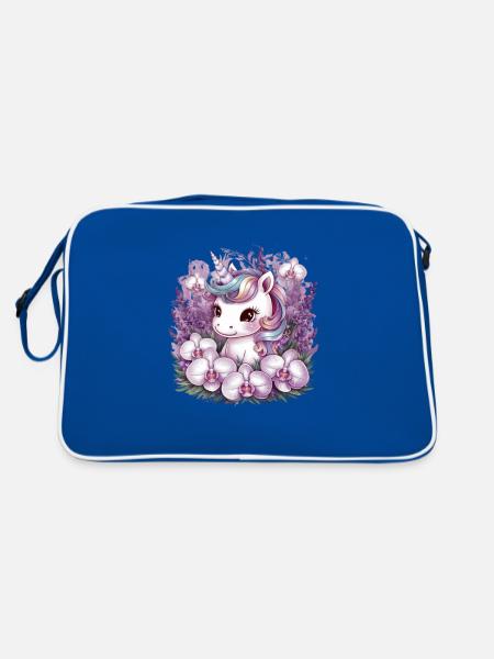 Licorne Kawaii avec orchidées - Sac Retro - bleu/blanc - Dos