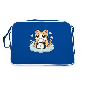 Chat Kawaii mignon avec onigiri - Sac Retro - bleu/blanc - Dos