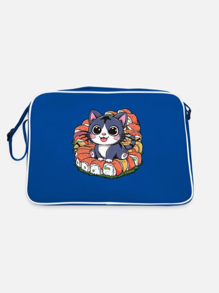 Mignon chat kawaii aime les sushis - Sac Retro - bleu/blanc - Dos