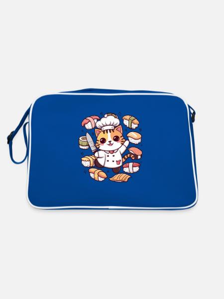 Mignon chat kawaii aime les sushis - Sac Retro - bleu/blanc - Dos
