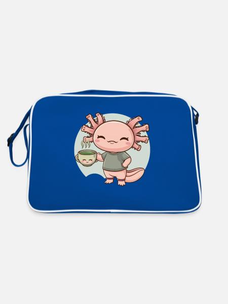 Kawaii Axolotl liebt grünen Tee - Retro Tasche - Blau/Weiß - Hinten