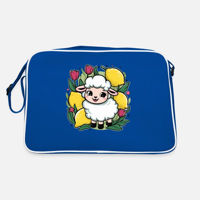 Mouton de dessin animé kawaii avec des citrons et des tulipes Sac Retro