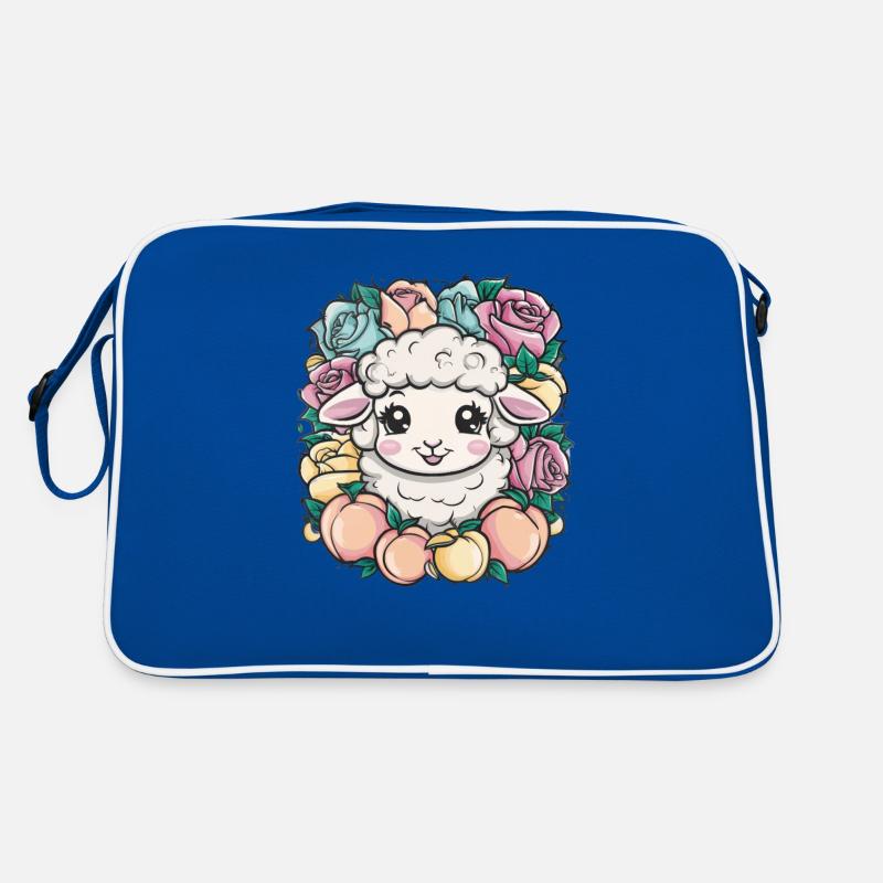 Mouton kawaii aux pêches et aux roses Sac Retro