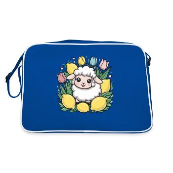 Mouton de dessin animé kawaii avec des citrons et des tulipes - Sac Retro - bleu/blanc - Dos