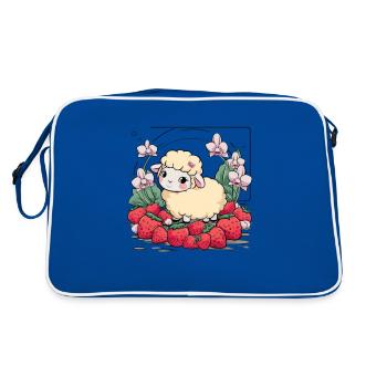 Mignon mouton kawaii avec des fraises et des orchidées - Sac Retro - bleu/blanc - Dos