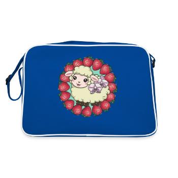 Cute Kawaii Sheep with Strawberries & Orchids - Retro Bag - blue/white - Back