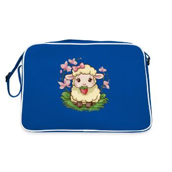 Mignon mouton kawaii avec des fraises et des orchidées - Sac Retro - bleu/blanc - Dos
