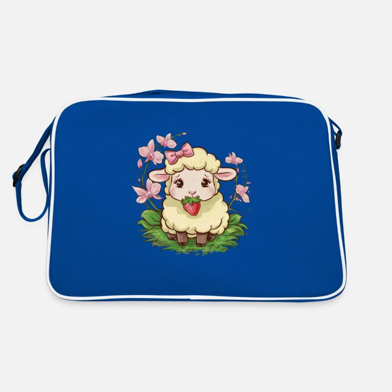 Mignon mouton kawaii avec des fraises et des orchidées Sac Retro