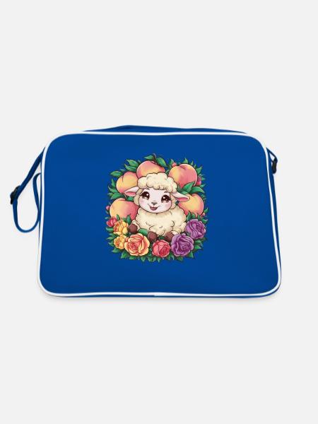 Kawaii sheep with peaches and roses - Retro Bag - blue/white - Back