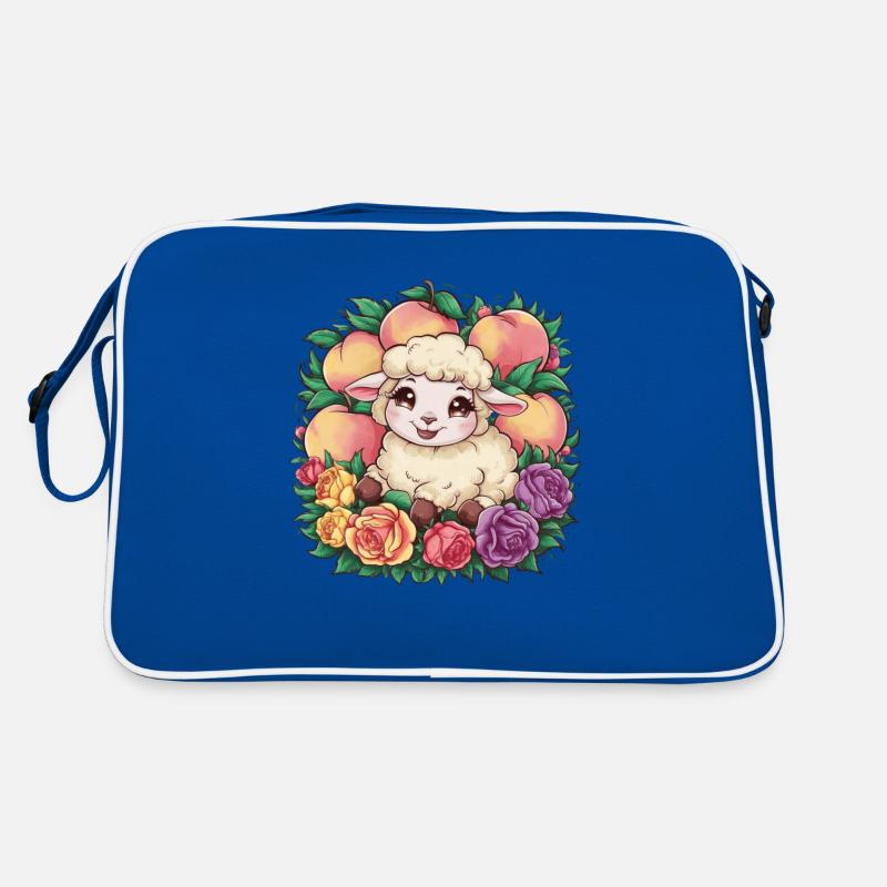 Mouton kawaii aux pêches et aux roses Sac Retro