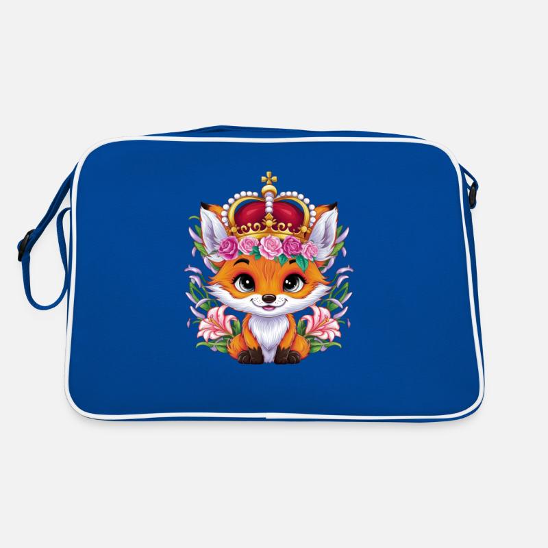 Dessin animé renard kawaii avec couronne, roses et lys Sac Retro