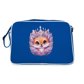 Renard kawaii avec couronne et fleurs violettes - Sac Retro - bleu/blanc - Dos
