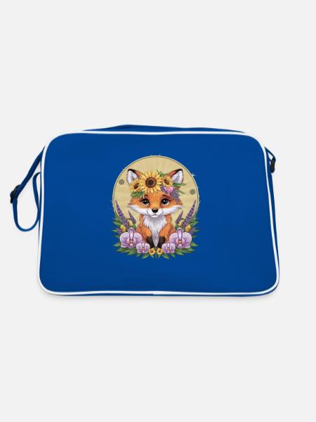 Fox with orchids and sunflowers - Retro Bag - blue/white - Back