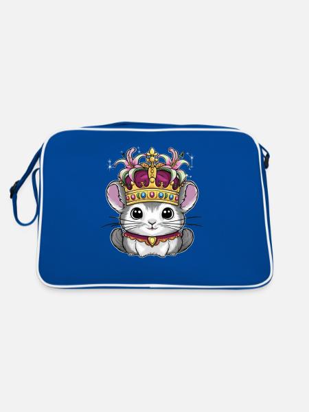Königlicher Kawaii Chinchila mit Krone und Lillien - Retro Tasche - Blau/Weiß - Hinten