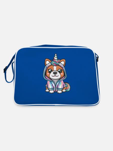 Chien Kawaii avec tenue de licorne - Sac Retro - bleu/blanc - Dos