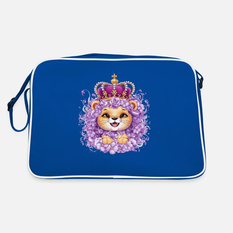 Mignon lion kawaii avec couronne et mer de fleurs Sac Retro