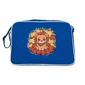 Kawaii Löwe mit Erdbeeren und Pfirsichen - Retro Tasche - Blau/Weiß - Hinten