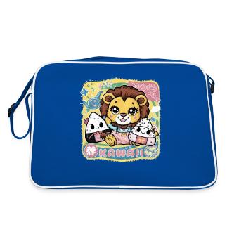 Lion Kawaii dans le style Dessin Animé Kawaii Onigiri - Sac Retro - bleu/blanc - Dos