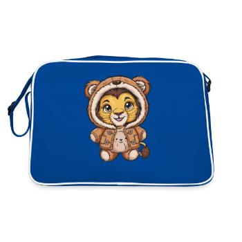 Style de dessin animé de lion kawaii avec tenue d’ours en peluche - Sac Retro - bleu/blanc - Dos