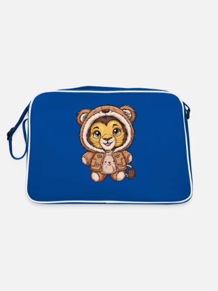 Kawaii Lion Cartoon Style with Teddy Bear Outfit - Retro Bag - blue/white - Back