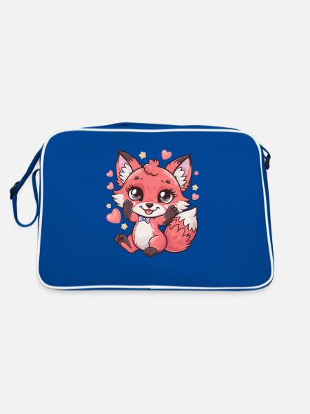 Kawaii Fuchs mit herzen und Sternen - Retro Tasche - Blau/Weiß - Hinten