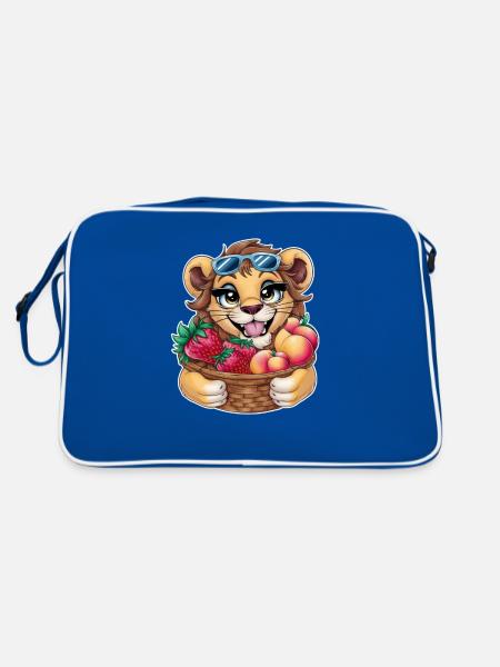 Kawaii lion with strawberries and peaches - Retro Bag - blue/white - Back