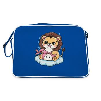 Lion Kawaii dans le style Dessin Animé Kawaii Onigiri - Sac Retro - bleu/blanc - Dos