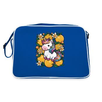 Kawaii Unicorn with Oranges and Daffodils - Retro Bag - blue/white - Back