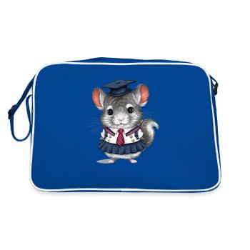 Cartoon Kawaii Chinchilla with School Uniform - Retro Bag - blue/white - Back