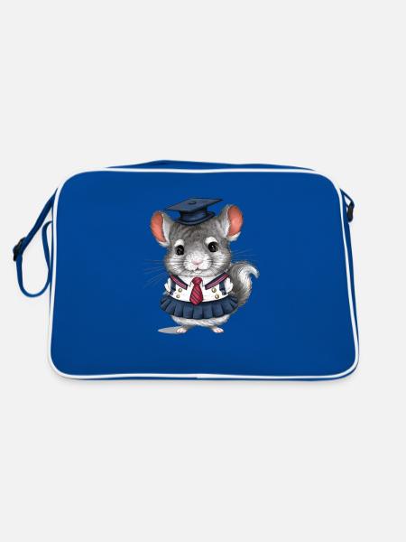 Cartoon Kawaii Chinchilla with School Uniform - Retro Bag - blue/white - Back