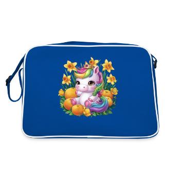 Kawaii Unicorn with Oranges and Daffodils - Retro Bag - blue/white - Back