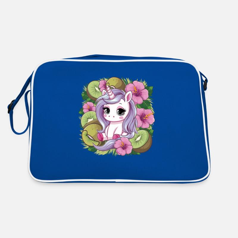Dessin animé Licorne Kawaii avec Kiwi et Hibiscus Sac Retro