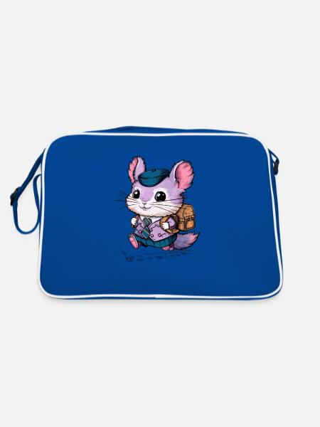 Cartoon Kawaii Chinchilla with School Uniform - Retro Bag - blue/white - Back