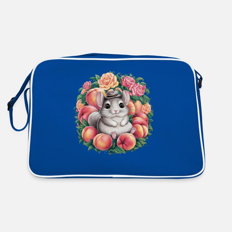 Dessin animé Kawaii Chinchilla avec des roses et de la pêche Sac Retro