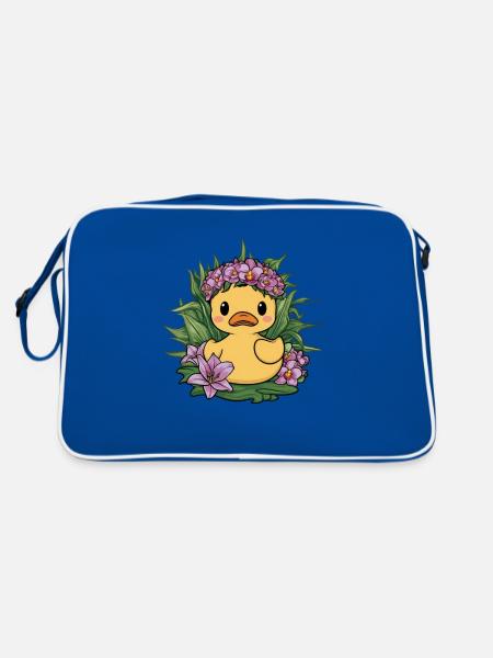 Kawaii ducklings with orchids and lilies - Retro Bag - blue/white - Back