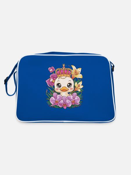 Kawaii ducklings with orchids and lilies - Retro Bag - blue/white - Back