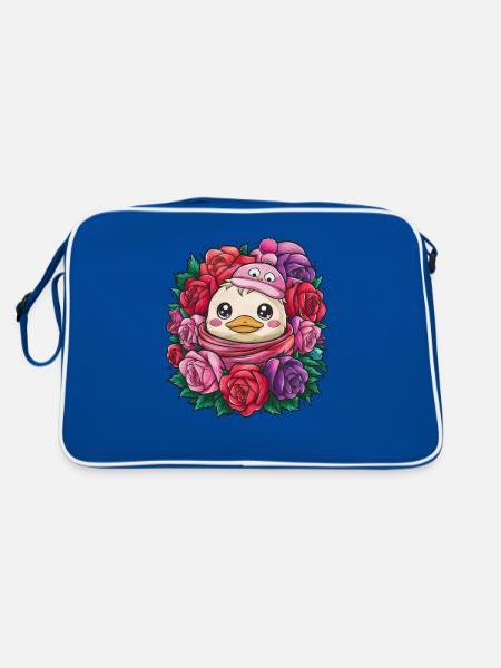 Kawaii duck with colorful roses - Retro Bag - blue/white - Back