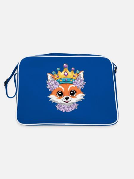 Kawaii fox with colorful flowers - Retro Bag - blue/white - Back