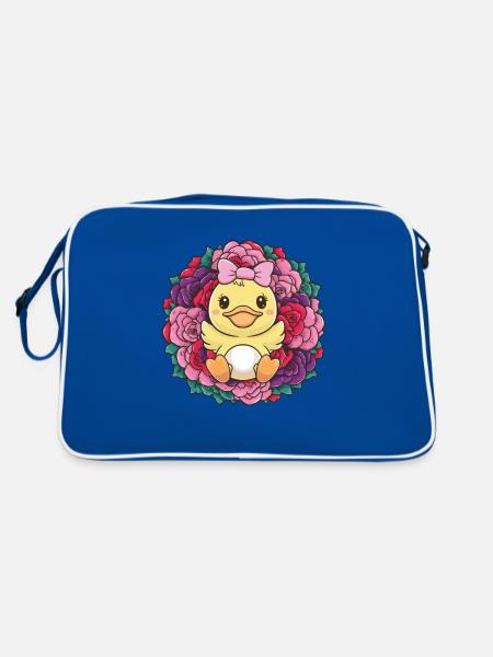 Kawaii duck with colorful roses - Retro Bag - blue/white - Back