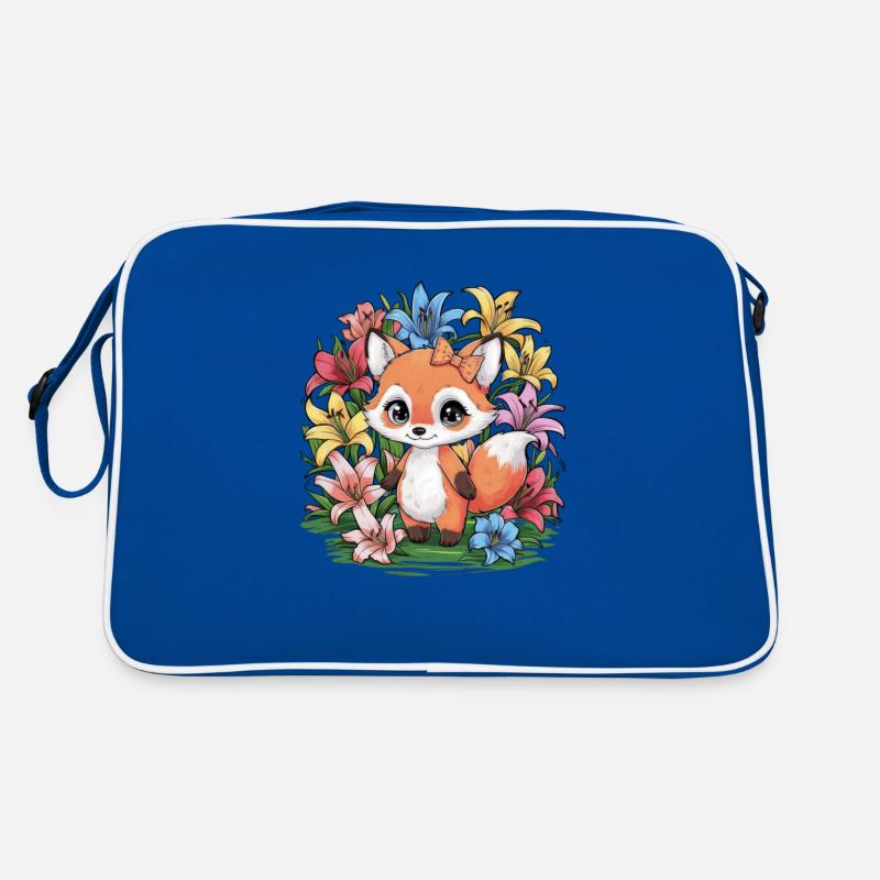 Dessin animé renard kawaii avec des lys colorés Sac Retro