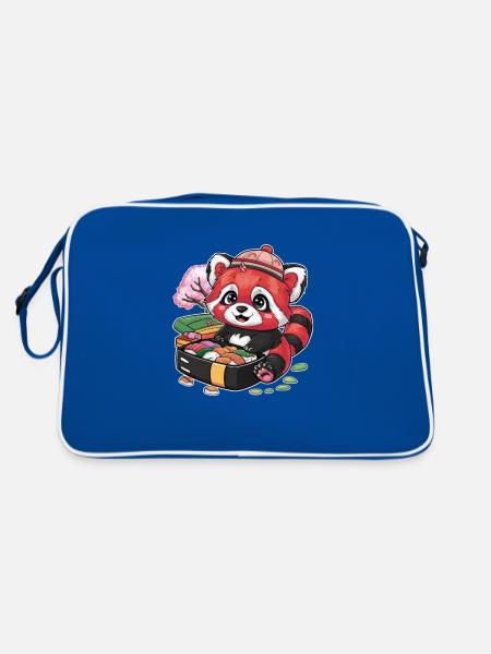 Panda Kawaii Rouge avec Boîte à Lunch - Sac Retro - bleu/blanc - Dos