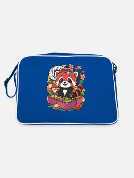 Panda Kawaii Rouge avec Boîte à Lunch - Sac Retro - bleu/blanc - Dos