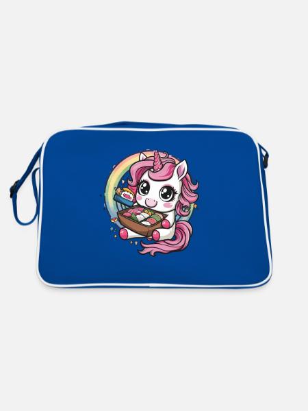 Licorne Kawaii câline avec boîte à lunch - Sac Retro - bleu/blanc - Dos