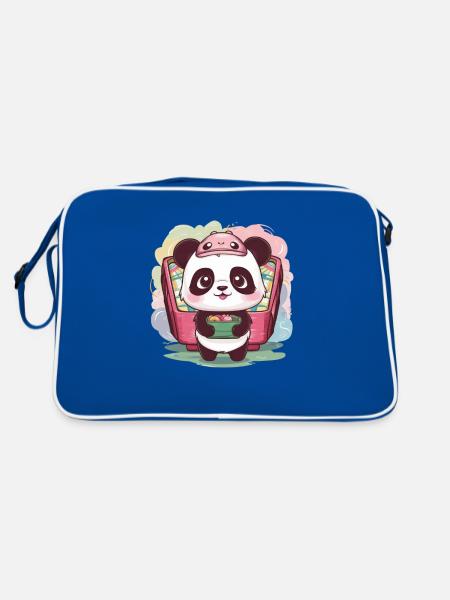 Panda Kawaii Rouge avec Boîte à Lunch - Sac Retro - bleu/blanc - Dos