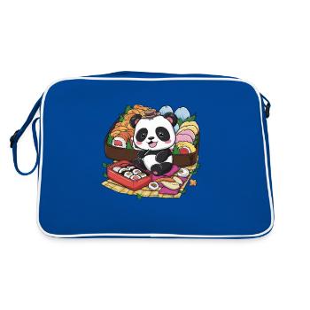 Roter Kawaii Panda mit Lunch Box - Retro Tasche - Blau/Weiß - Hinten