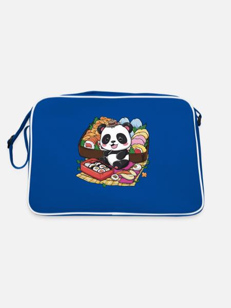 Panda Kawaii Rouge avec Boîte à Lunch - Sac Retro - bleu/blanc - Dos