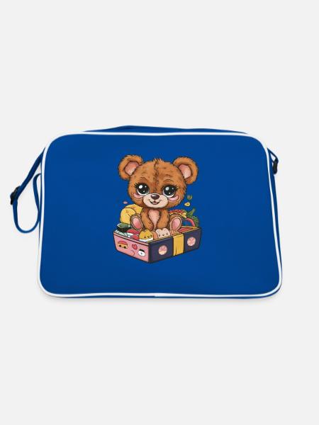Ours en peluche kawaii avec boîte à lunch colorée - Sac Retro - bleu/blanc - Dos