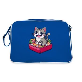 Cartoon Kawaii Katze mit schöner Lunch Box - Retro Tasche - Blau/Weiß - Hinten