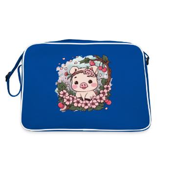 Cochon Kawai sucré aux fleurs de cerisier Sakura - Sac Retro - bleu/blanc - Dos