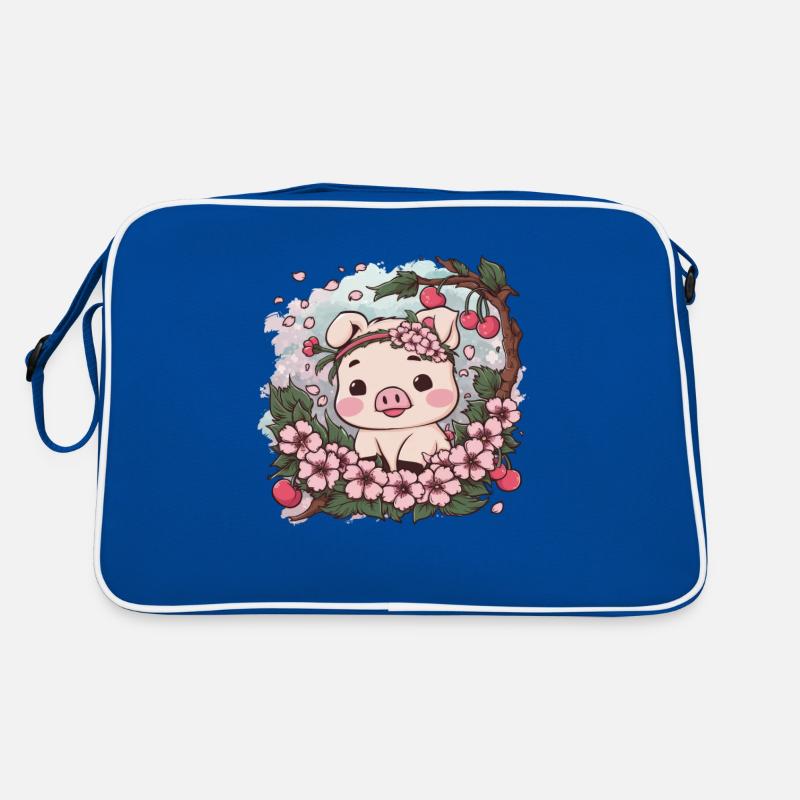 Süßes Kawai Schwein mit Sakura Kirschblüten Retro Tasche